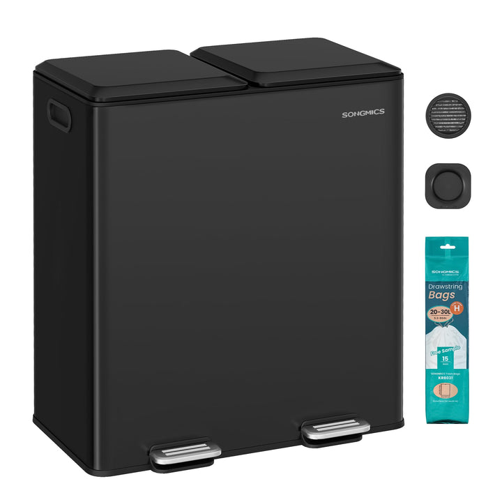 SONGMICS Mülleimer Küche, 2 x 30 L, 2 Fächer, Mülltrennsystem, Softclose, herausnehmbare Inneneimer,
