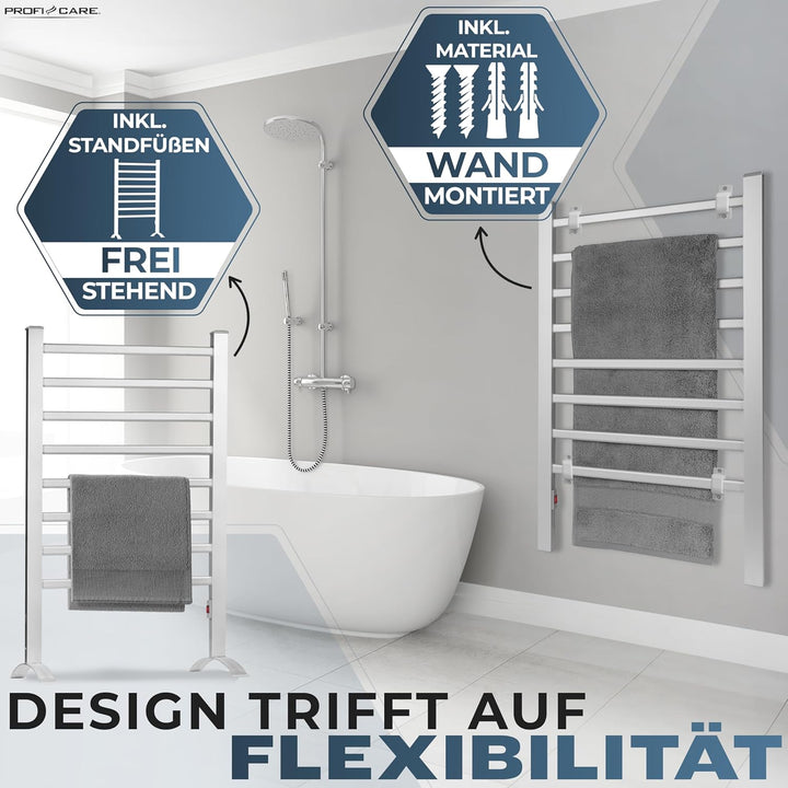 ProfiCare® Handtuchhalter ohne Bohren | Handtuchtrockner elektrisch für Bad | 1,5m Kabel | inkl. Sta