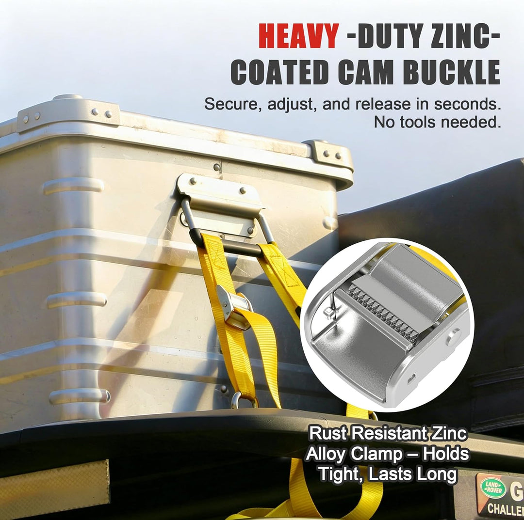 AWELCRAFT 8 Stück Zurrgurte mit Cam-Schnalle – 2,5 cm x 3,6 m, 272 kg Bruchfestigkeit, Gelb mit Trag