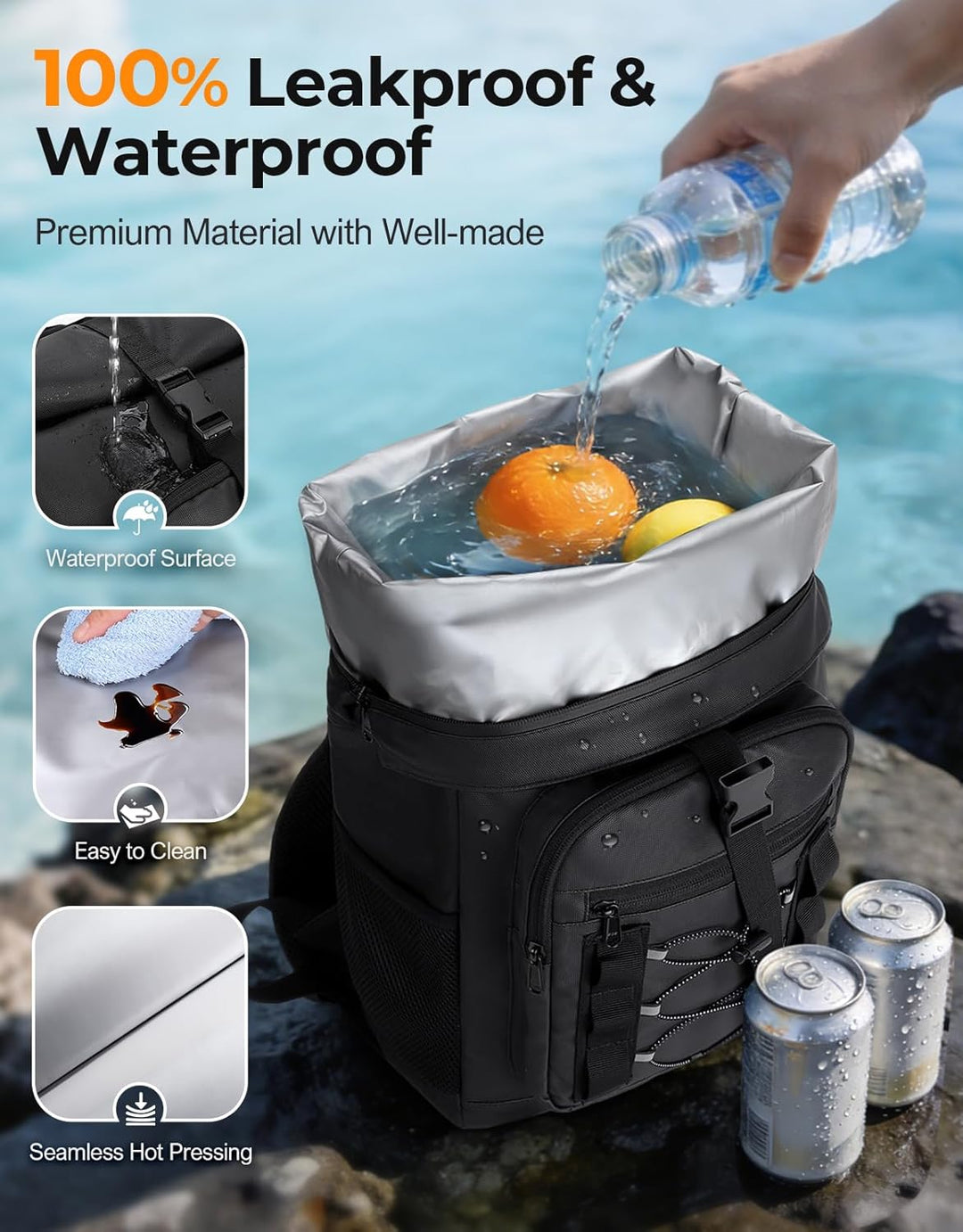 ISEYOU Kühlrucksack Gross 24L, Isolierte Rolltop Kühltasche Rucksack, Auslaufsicherer Cooler Bag mit