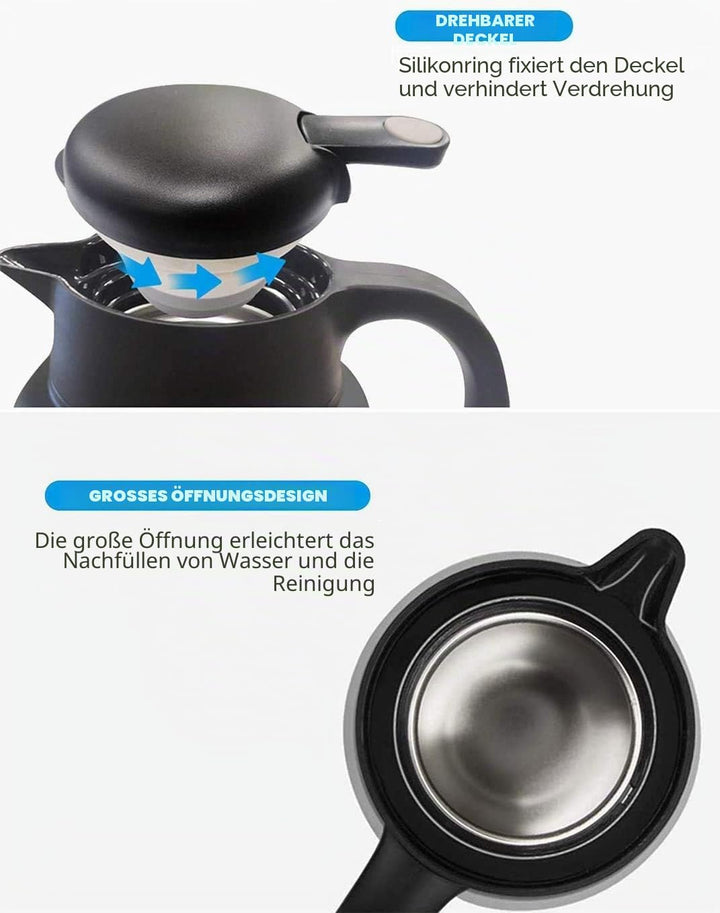 Luvan Thermoskanne, 2 l, Thermokaraffe aus Edelstahl, Warmhaltefunktion, kalt, 24 Stunden (schwarz),