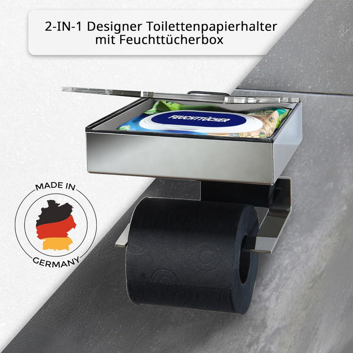 Toilettenpapierhalter mit Feuchttücherbox - Gehäuse Poliert & Abdeckung Edelstahl - befüllbar von Li