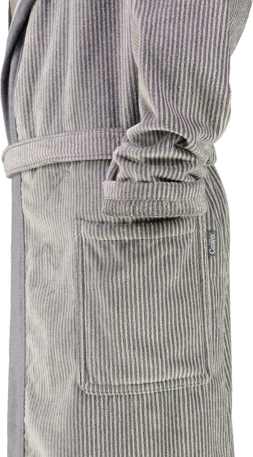 Cawö Herren-Bademantel mit Kapuze Velours grau Grösse 54