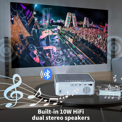 THREE ANTS Beamer Full HD Supporto 4K 1080P Native, 5G WiFi Bluetooth, 4-Punkt Trapezkorrektur Heimk