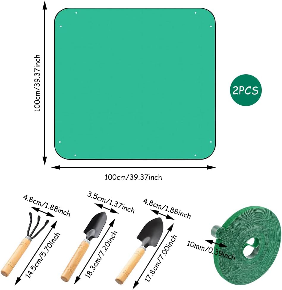2 Stück Pflanzunterlage, 100x100cm wasserdichte Gartenmatte Pflanzmatte mit 3 Gartenschaufel, Handsc