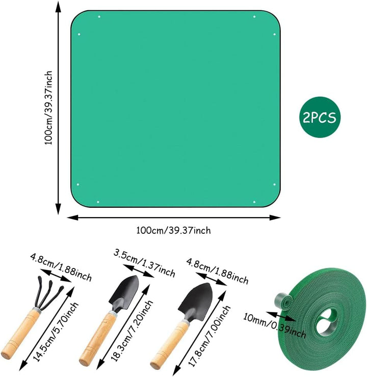 2 Stück Pflanzunterlage, 100x100cm wasserdichte Gartenmatte Pflanzmatte mit 3 Gartenschaufel, Handsc