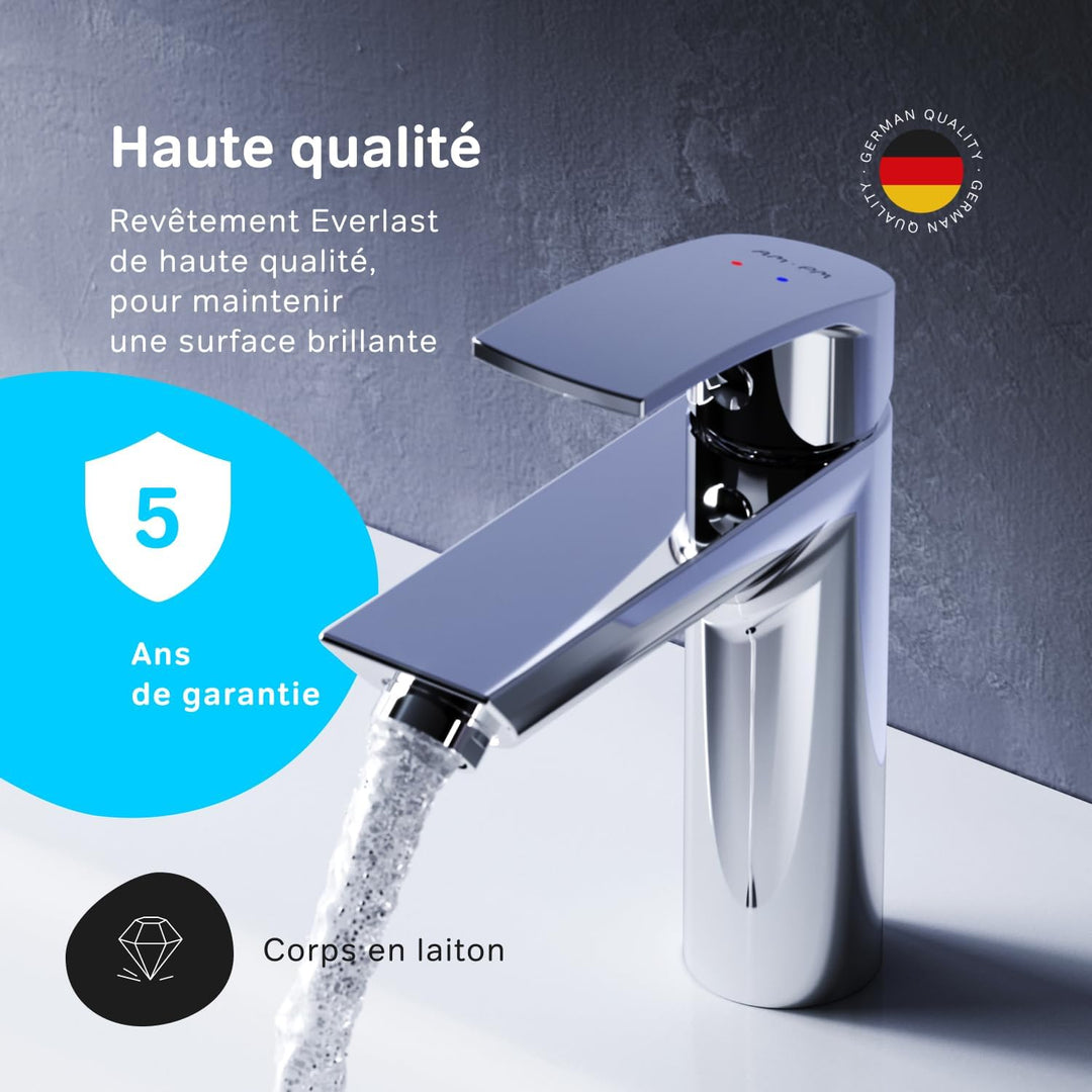 AM.PM Play Einhebel-Waschtischarmatur, Wasserhahn Bad Chrom für Waschbecken, Höhe 147mm, Einhandmisc