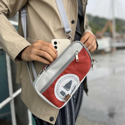 360 Grad Nautik Umhänge-Tasche Segeltuch braun Weiss