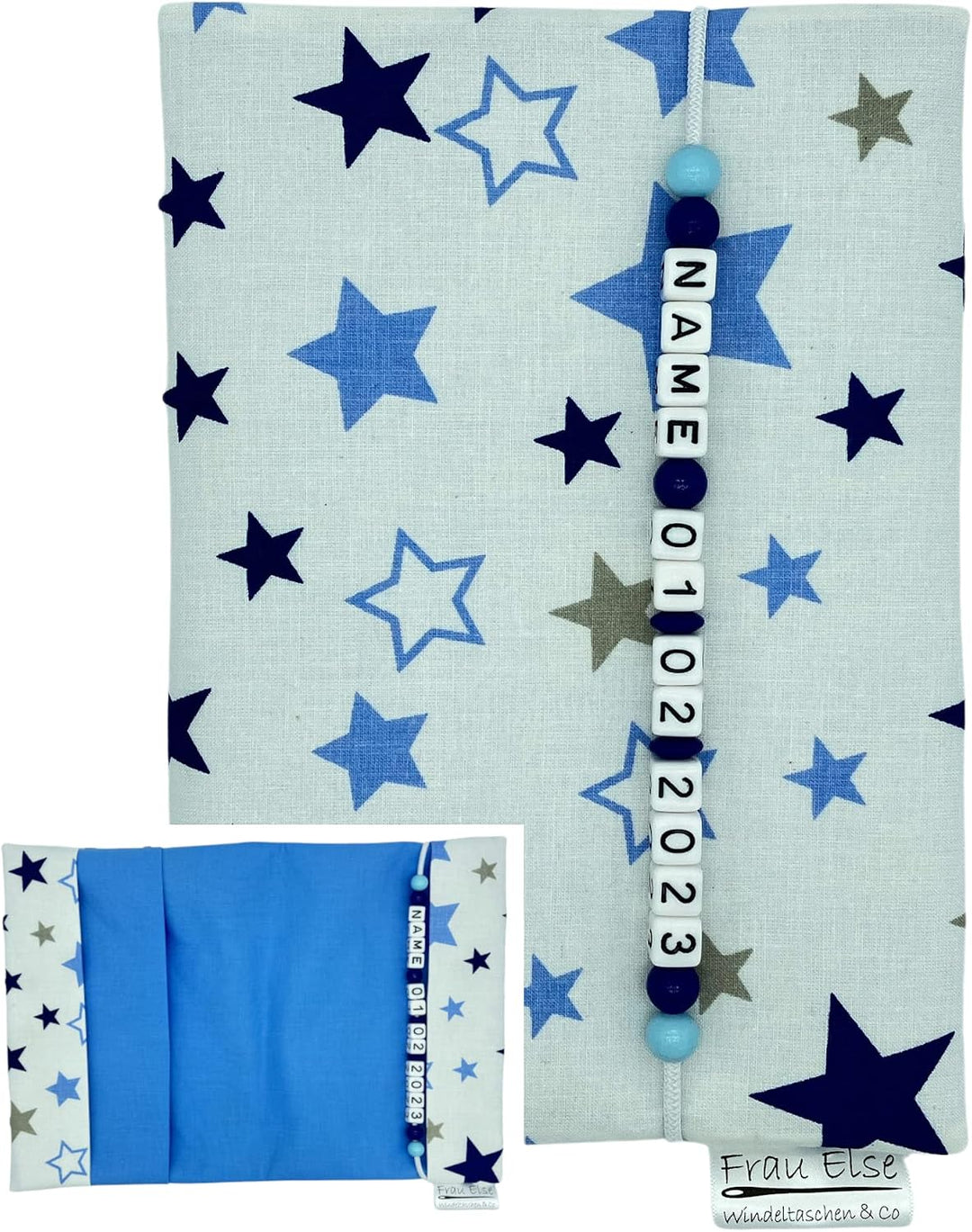Grosse Windeltasche XXL mit Name personalisiert Wickeltasche - Sterne weiss blau - für Jungen