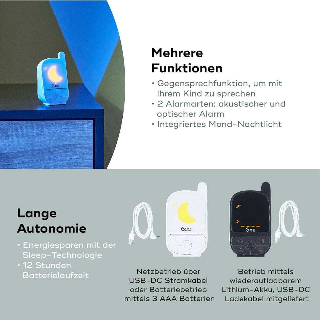 Babymoov Babyphone Handy Care - Sleep Technology, Nachtlicht, Gegensprechfunktion, 500m Reichweite