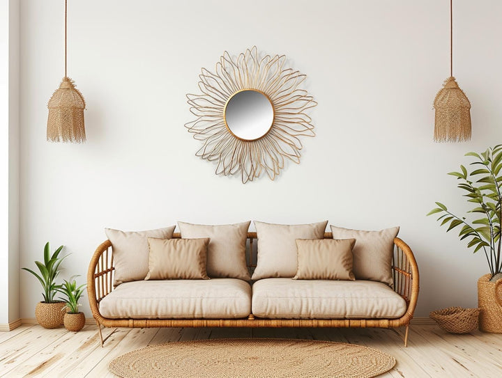 Kobolo Spiegel Wandspiegel Dekospiegel - Sun - lackiertes Metall - goldfarben - 80cm XXL