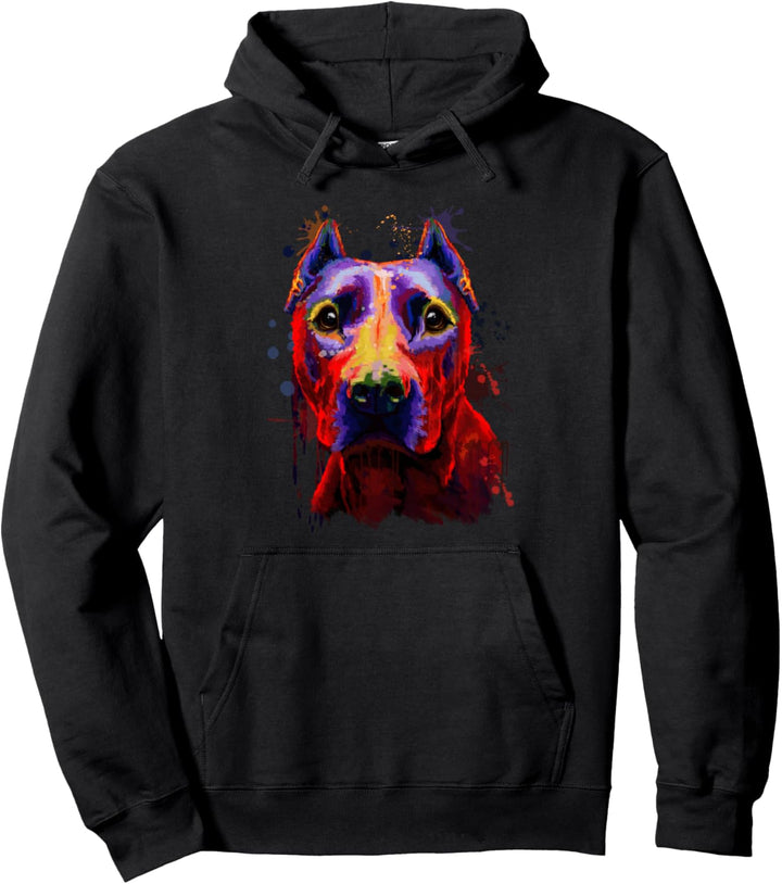 Furchtloser Pitbull Terrier Hund Spritzer Porträt Kunstwerk Pullover Hoodie