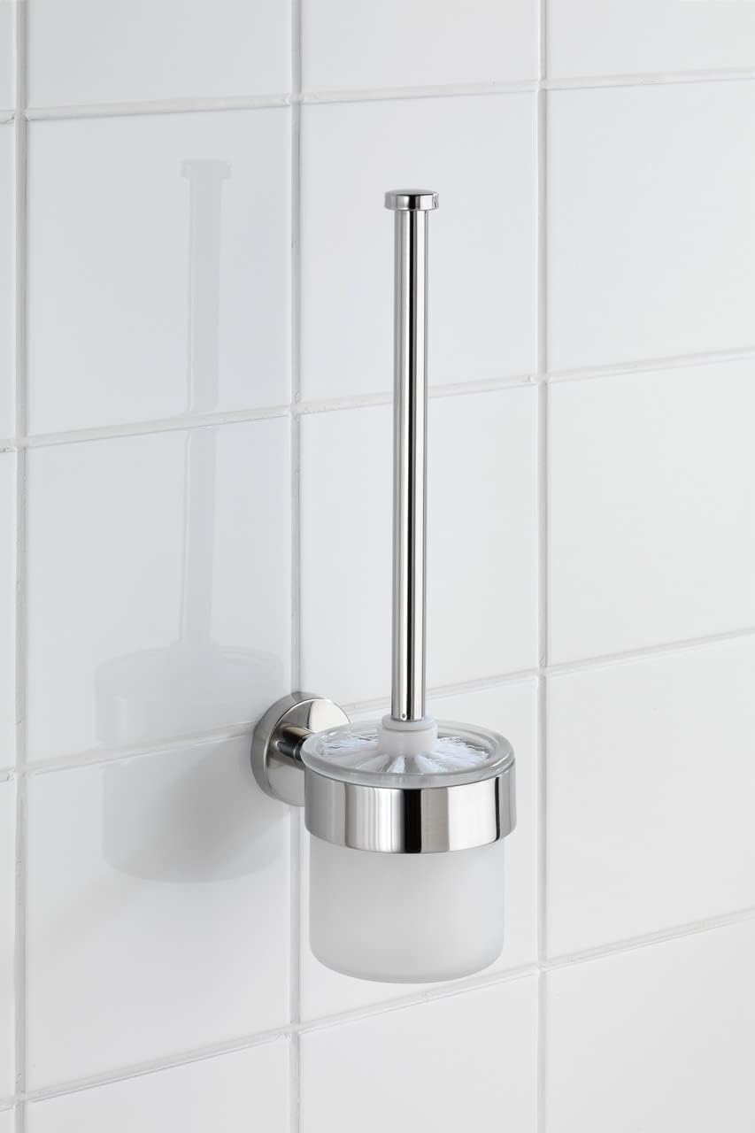 WENKO WC-Garnitur Bosio, Edelstahl, Wandmontage, Keramikbehälter abnehmbar, 10x35x14 cm, Schraubmate