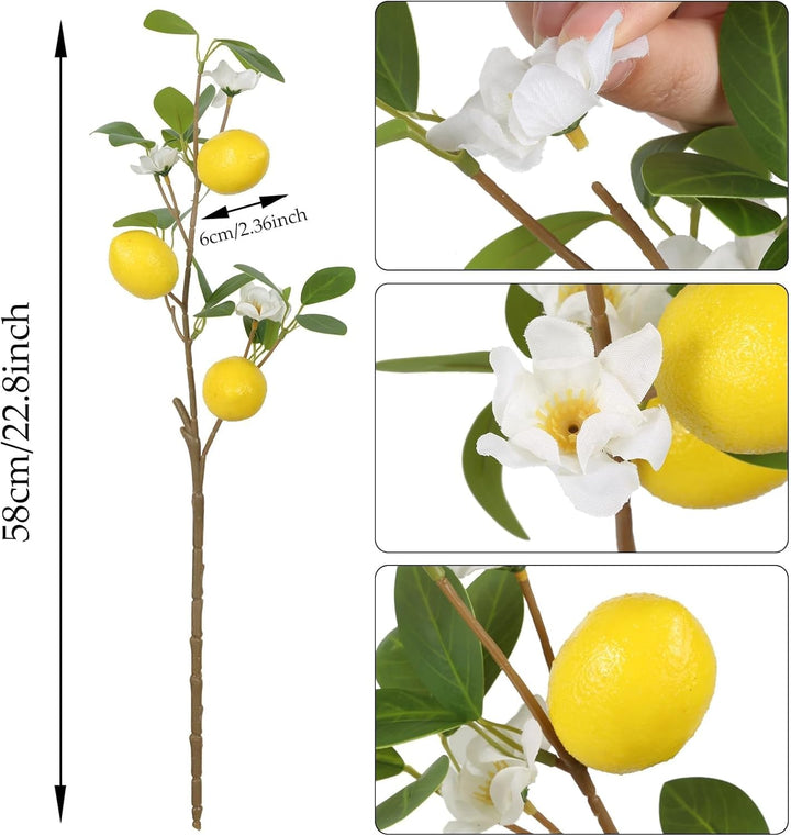 5 PCS Künstliche Zitronenzweig wie echt 58 cm Gelbe Künstliche Zitronen Deko Stiele mit Grünen Blätt