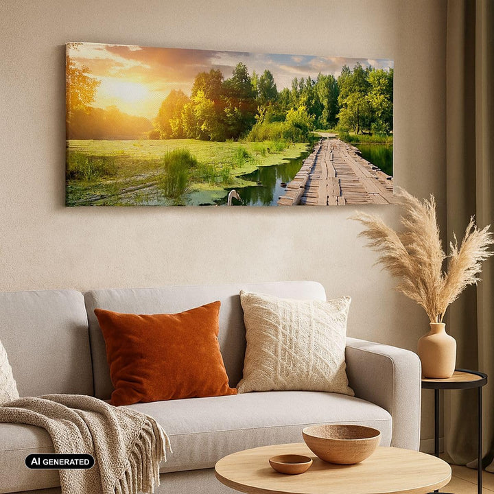Wandbilder Dekoration Wohnzimmer Architektur Promenade Schwan Landschaft Bilder auf Leinwand 120x50c