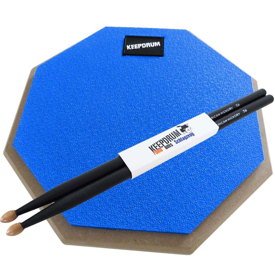 keepdrum DP-BL Practice Drum Pad Blau Übungspad 8mm + 1 Paar 5BB BLACK Drumsticks Pad Blau 8" + 5BB,