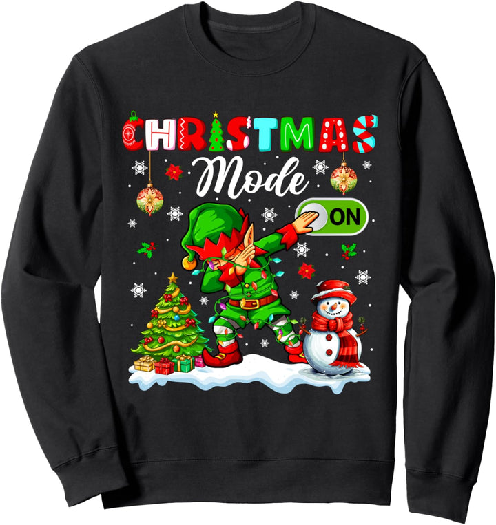 Christmas Mode On Dabbing Elf Christmas Symbols Lights Sweatshirt