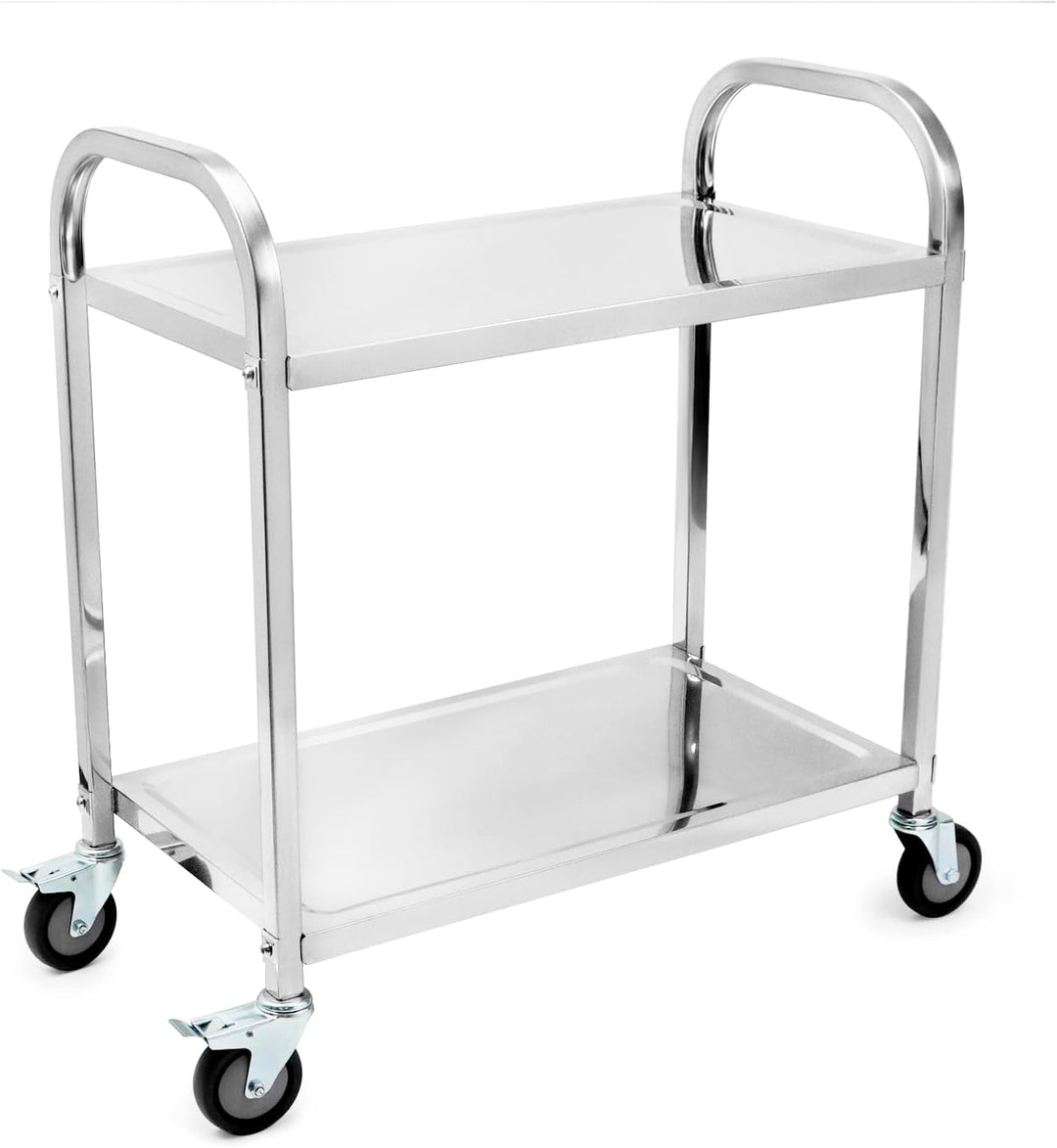 QWORK® 2-Etagen Edelstahl Servierwagen Teewagen Reinigungswagen - 75 x 40 x 83,5 cm - Leise Räder mi
