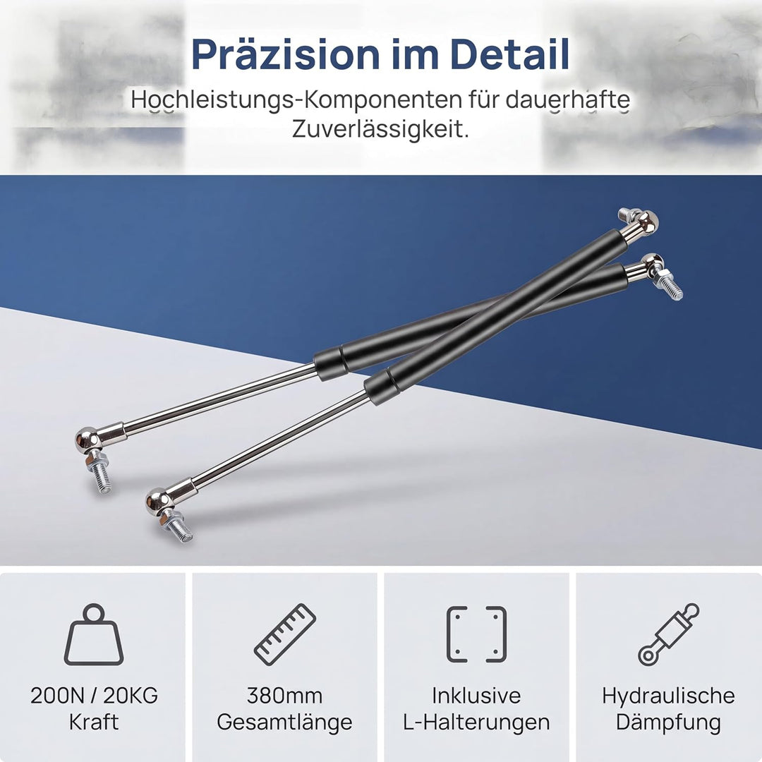 2 Stück Gasdruckfeder, 395mm 200N 20KG Schwerlast Gasfeder Stossdämpfer Gasdruckfedern mit L förmige