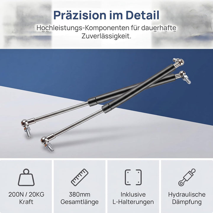 2 Stück Gasdruckfeder, 395mm 200N 20KG Schwerlast Gasfeder Stossdämpfer Gasdruckfedern mit L förmige