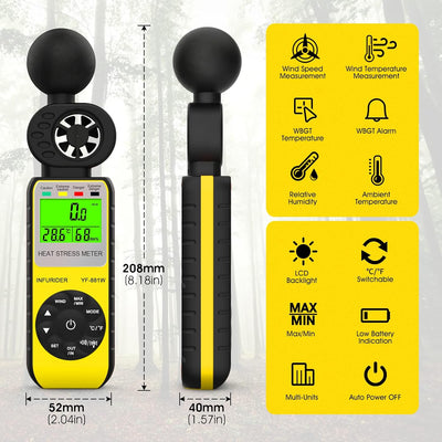 INFURIDER Digitaler Anemometer Windmesser Hand, Hitzestress WBGT-Messgerät Windmessgerät Misst Windg