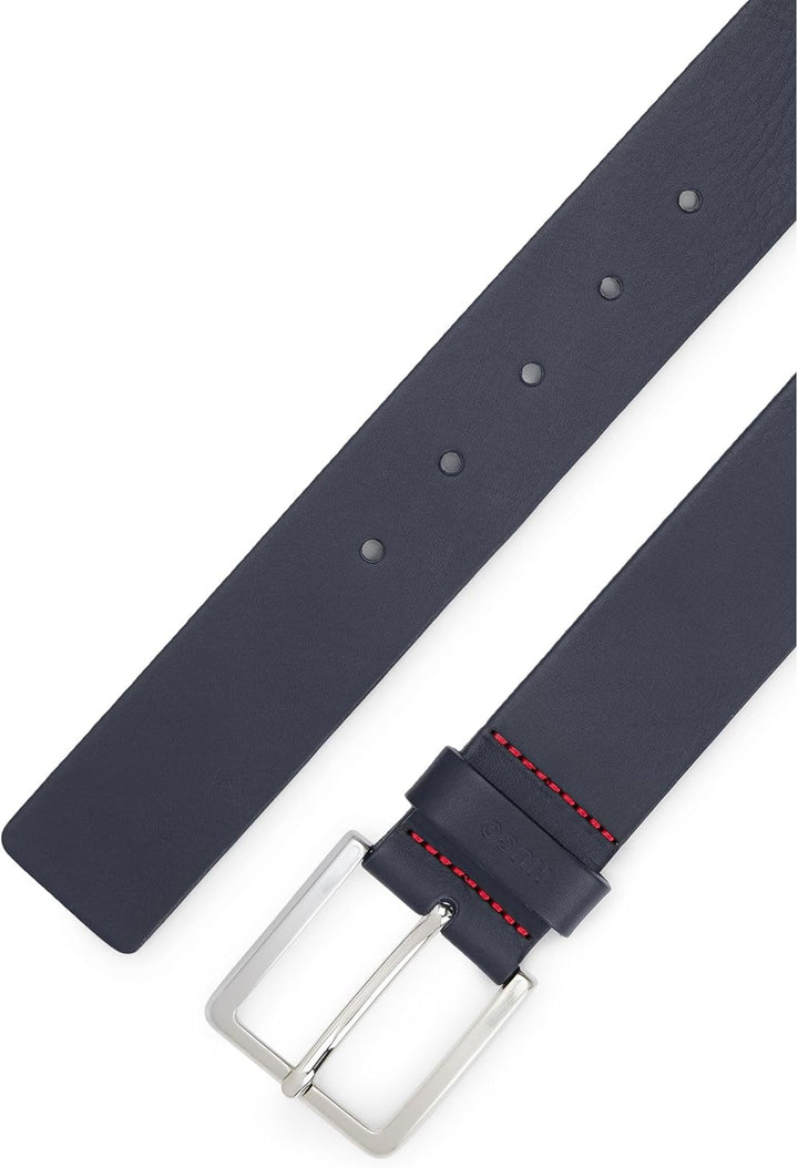 HUGO Herren Gionios Sz40 Ledergürtel mit Narbenprägung und gebürsteten Metalldetails 95 Navy410, 95