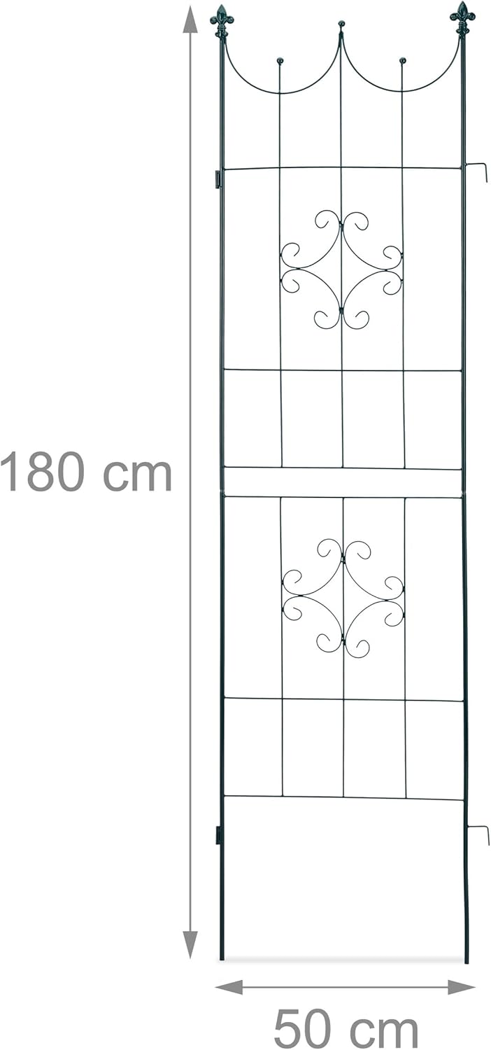 Relaxdays Rankgitter 2er Set, Metall, 180 x 50 cm, Rankhilfe Garten, Vintage, verzierte Spitze, zum