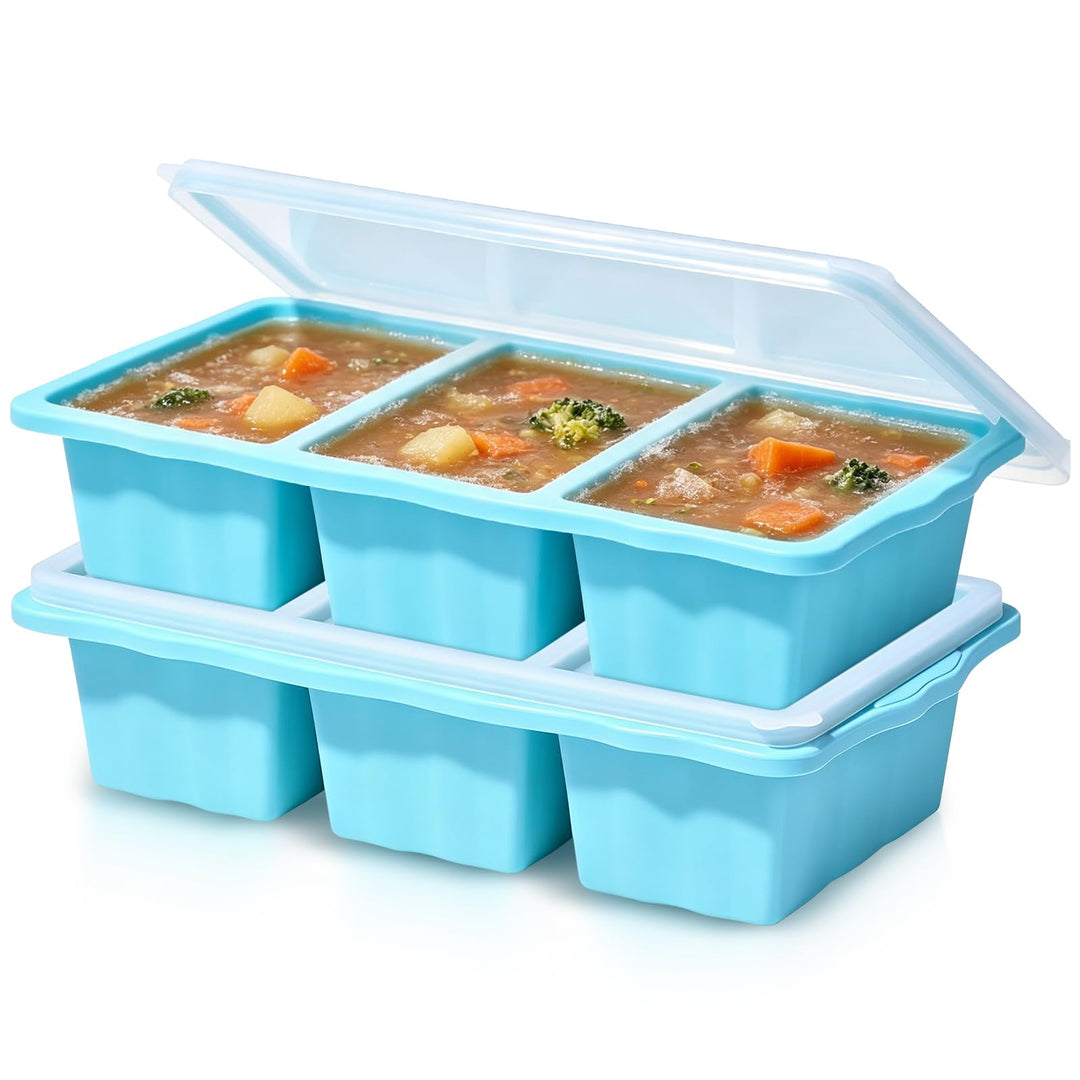 2 Stück Suppe Einfrieren Behälter,Eiswürfelform mit Deckel,6 Fach Leicht Entnehmbare Suppen Einfrier