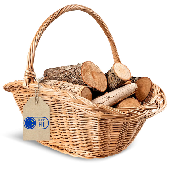 Creative Home Gross Holztrage Rattan Kaminholzkorb Kaminkorb Tragekorb | 60 x 40 x 39 cm | Aufbewahr