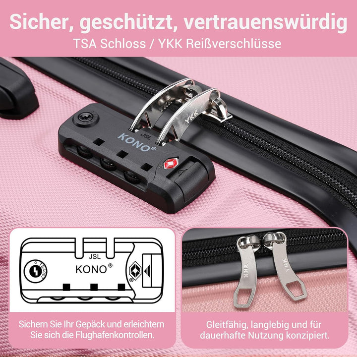 KONO Koffer Trolley Reisekoffer aus ABS+PC – Leichter Hartschalenkoffer mit 4 Zwillingsrollen und TS