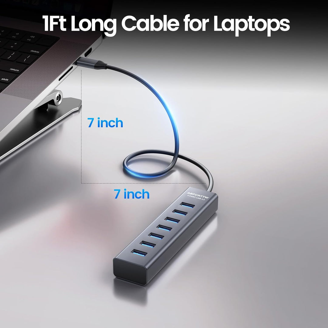 7-Port USB C auf USB Adapter Mit 30cm Kable, Aluminium USB Hub 5Gbps, USB C Verteiler Mehrfach Adapt