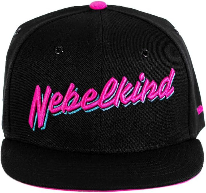 Nebelkind Snapback Cap Miami Schwarz Pink Lila Synthwave Retro Cyberpunk Grössenverstellbar Unisex O