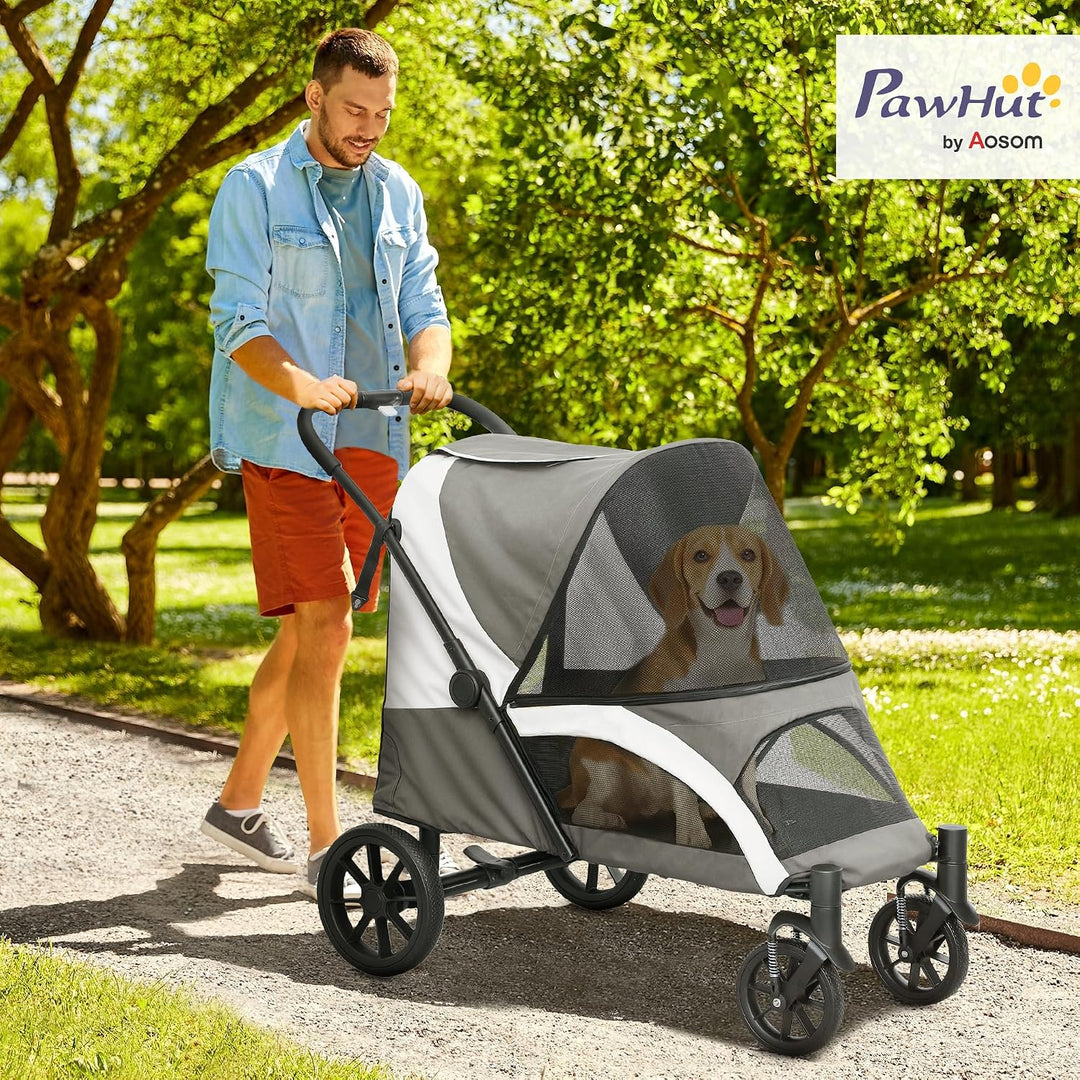 PawHut Hundewagen Hundebuggy klappbar für grosse Hunde &amp; Katzen bis 30 kg Katzenbuggy mit Kissen Net