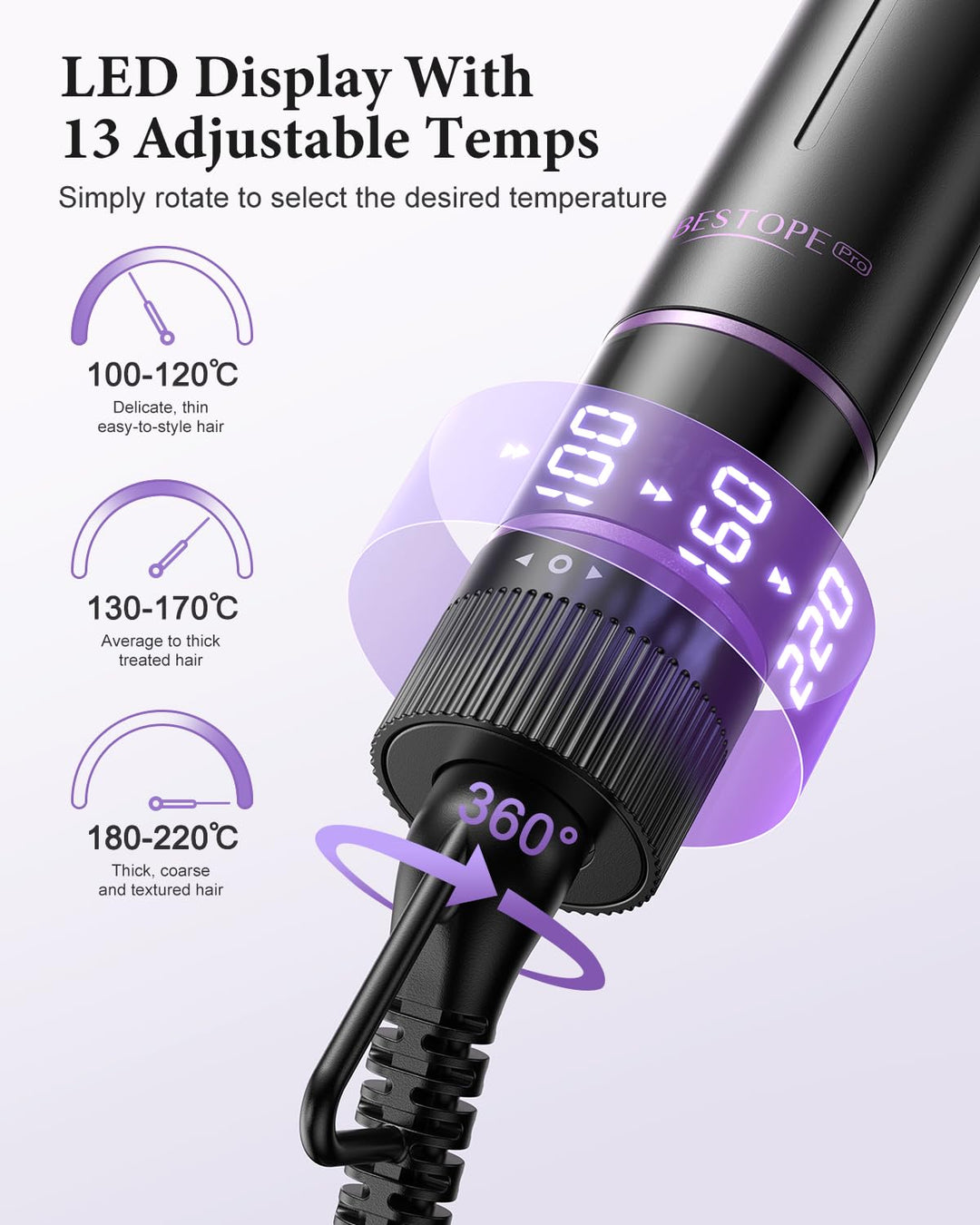 BESTOPE PRO Lockenstab, 5 in 1 Lockenstäbe Set mit Glätteisen, Thermobürste, 3 Keramische Lockeneise