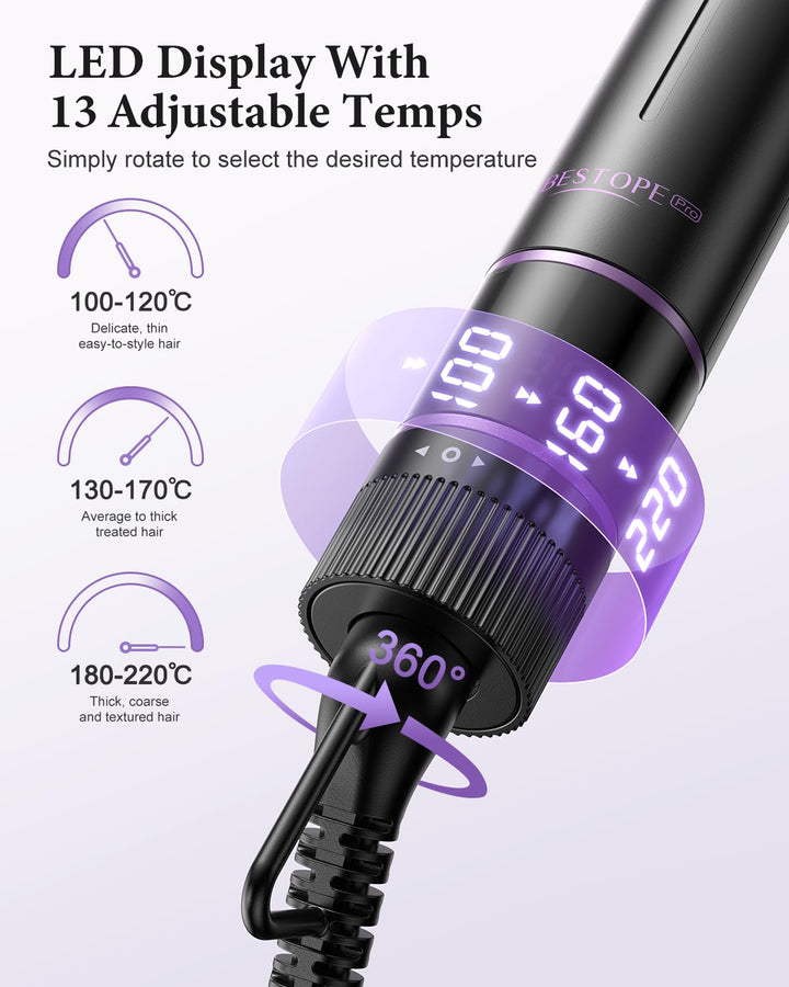 BESTOPE PRO Lockenstab, 5 in 1 Lockenstäbe Set mit Glätteisen, Thermobürste, 3 Keramische Lockeneise