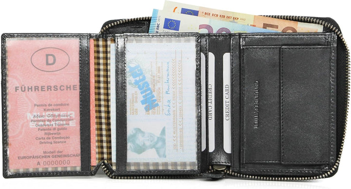 ALMADIH Premium Leder Portemonnaie Hochformat mit Reissverschluss 17 Kartenfächer in Geschenkbox - P