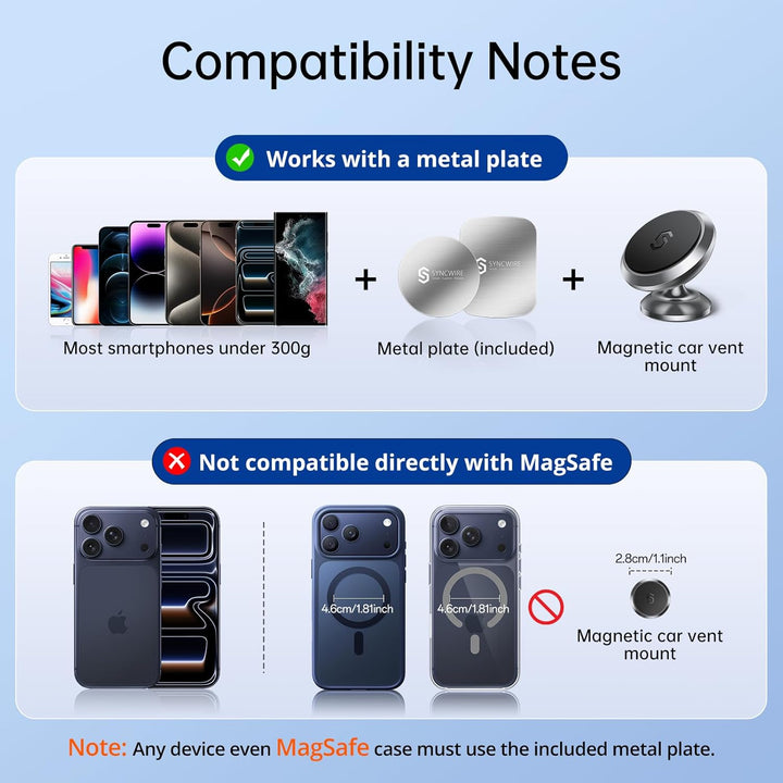 SYNCWIRE Magnetische Handyhalterung fürs Auto, Universelle Smartphone Handyhalter, Verstellbare KFZ-