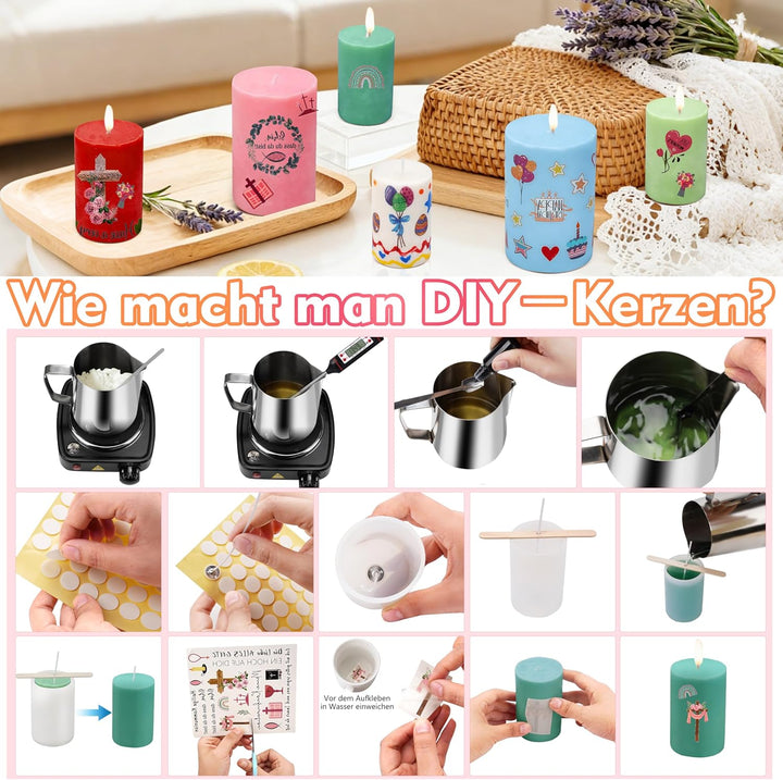 JelyArt Kerzenherstellung Kit Kerzen Selber Machen Set inkl 900 ml Kerzenwachs Schmelztopf mit Löffe