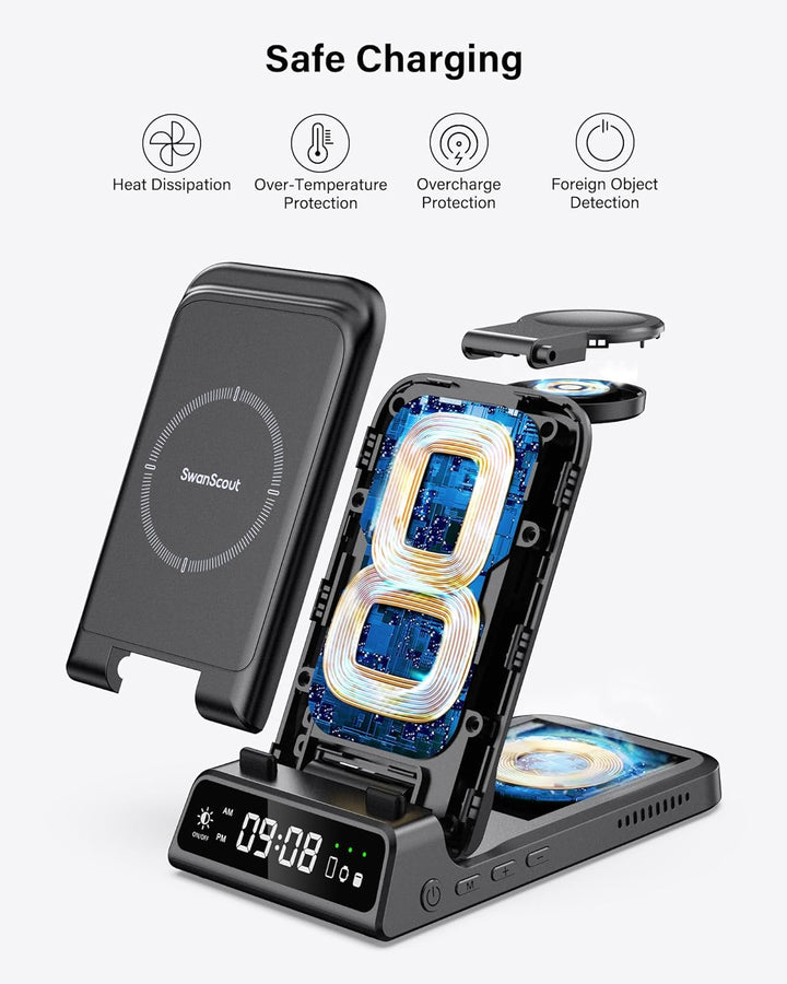 SwanScout Induktive Ladestation für Samsung, Kabelloses Ladegerät für Samsung Galaxy S24 Ultra, 3 in