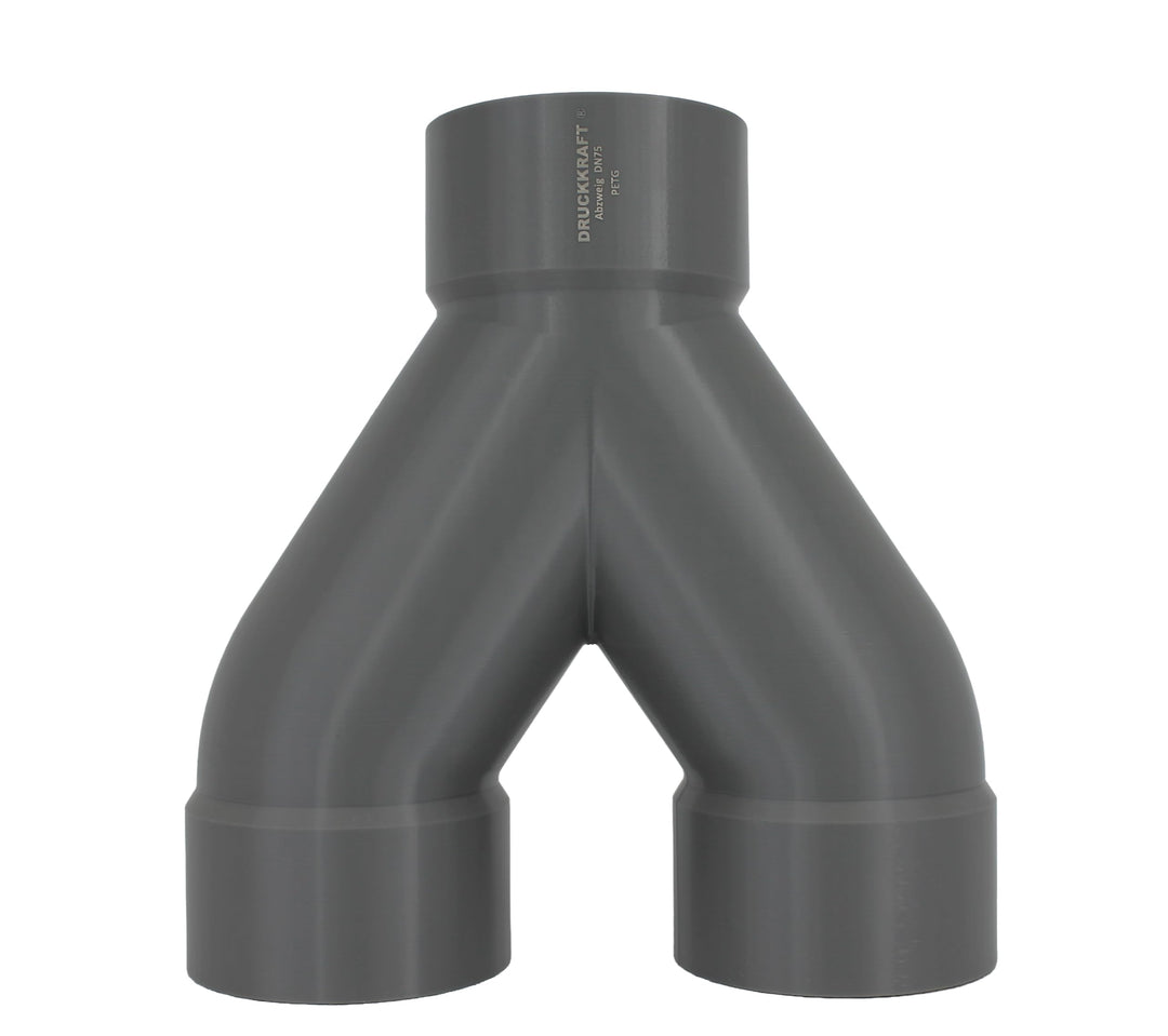 DRUCKKRAFT Y-Verteiler DN75 Muffe → 2× DN75 Muffe | 3-Wege Rohrverteiler für Werkstatt Absaugung | H