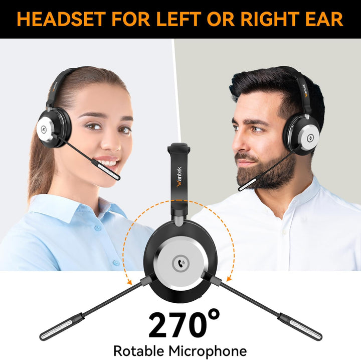 Wantek Wireless Headset Mit Mikrofon (EIN-Ohr) Für Home Office Mit KI-Geräuschunterdrückung Bluetoot