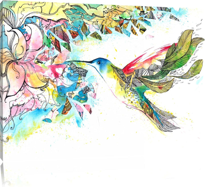 Pixxprint Kolibri Kunst Format: 100x70 auf Leinwand, XXL riesige Bilder fertig gerahmt mit Keilrahme
