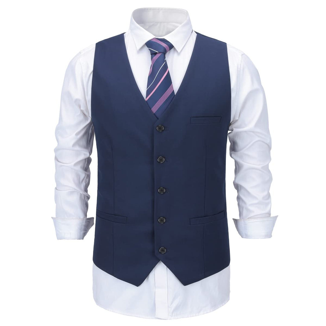 Allthemen Herren Weste V Ausschnitt Einreiher Gilet Slim Fit Business Anzugweste Western M Dunkelbla