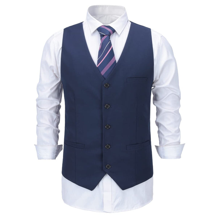 Allthemen Herren Weste V Ausschnitt Einreiher Gilet Slim Fit Business Anzugweste Western M Dunkelbla