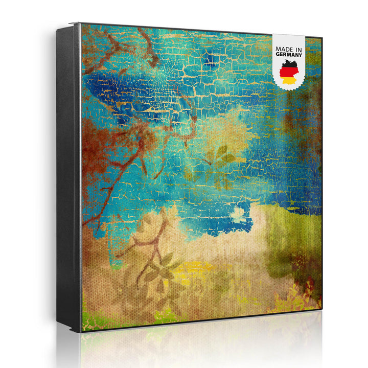 banjado® Grosser Schlüsselkasten Glas/Schlüsselbox 30cm x 30cm mit 50 Haken - Motiv Patina/Schlüssel