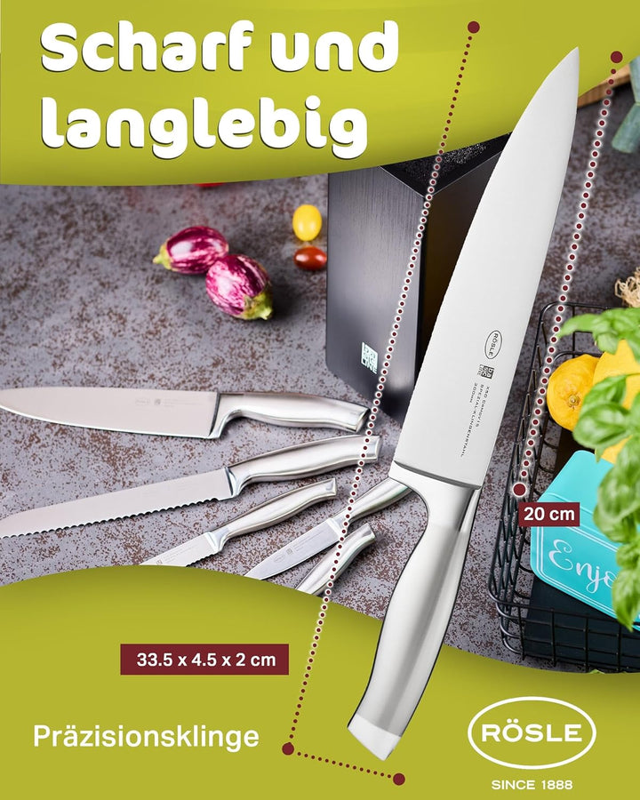 RÖSLE Kochmesser Basic Line - 20 cm hochwertiges Küchenmesser für Fleisch, Fisch, Geflügel und Gemüs