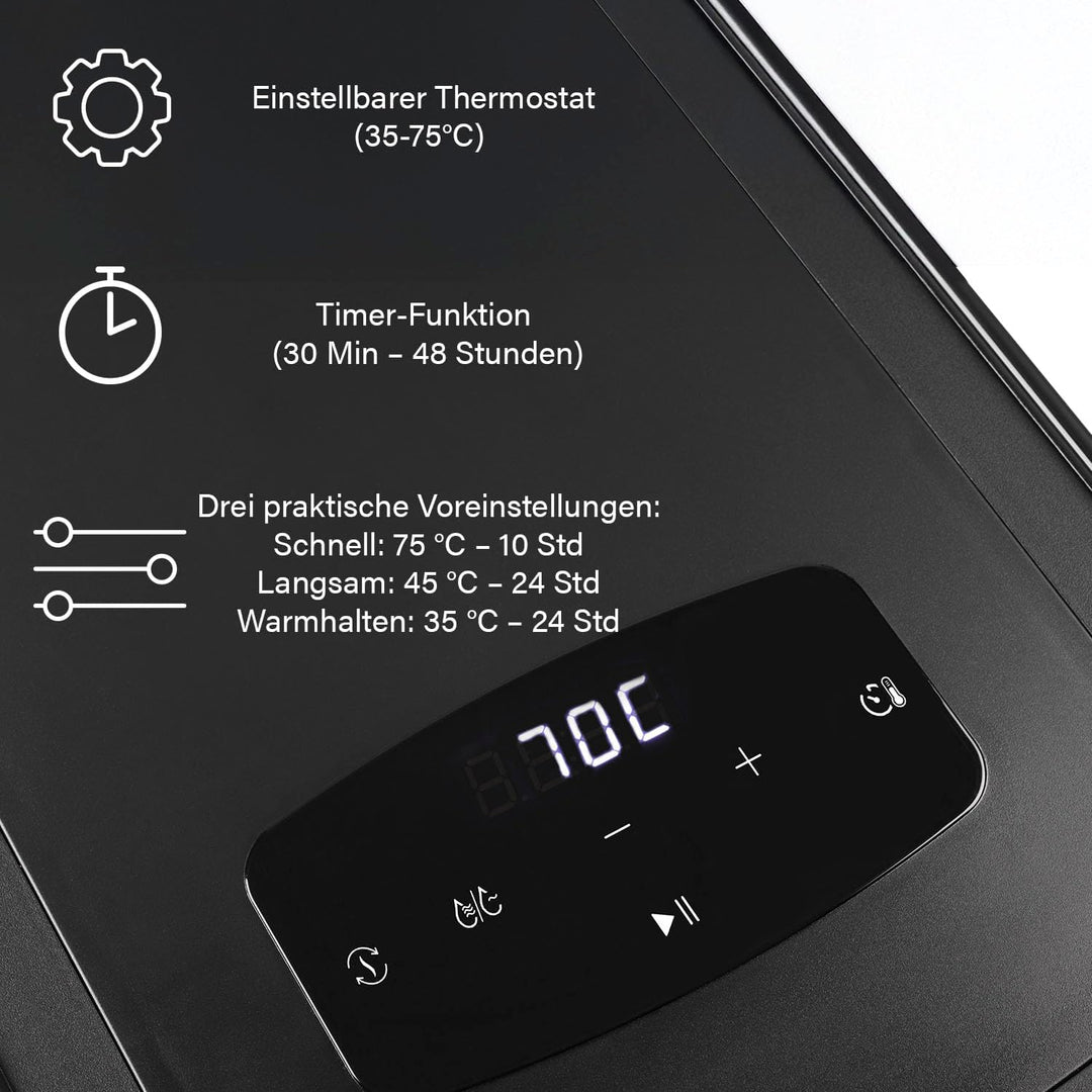 Princess Food Dehydrator mit 6 Edelstahl-Einschüben, Einstellbare Temperatur, Touchscreen, Timer bis