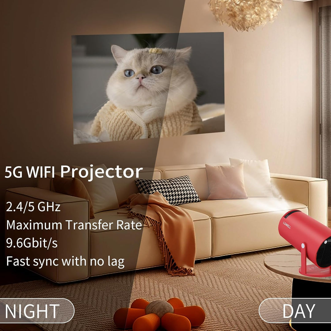 LQWELL® Beamer, Mini Projektor, unterstützt WiFi 5G, BT5.0 mit 11.0 Android OS, Automatische Trapezk