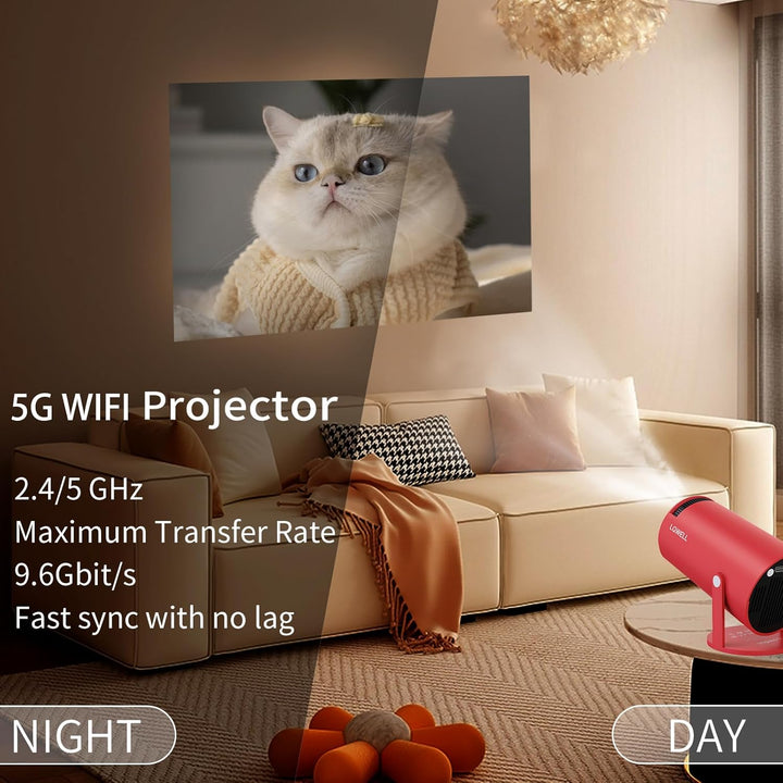 LQWELL® Beamer, Mini Projektor, unterstützt WiFi 5G, BT5.0 mit 11.0 Android OS, Automatische Trapezk
