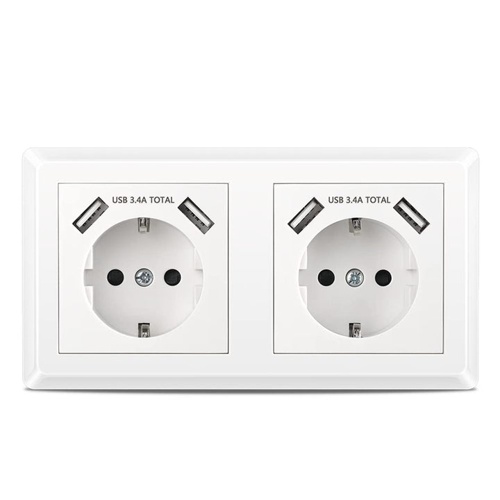 Kaifire Doppelsteckdose mit USB Anschluss, Schuko USB Steckdose System 55 Reinweiss Komplett-Set ink